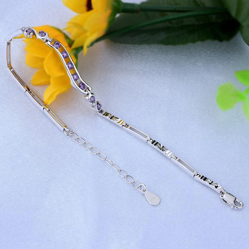 Sterling Silver Geometric Cubic Zirconia Bracelets, Luxurious Wristbands, Cute Jewelry for Women - Personalized Jewel