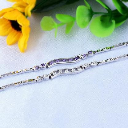 Sterling Silver Geometric Cubic Zirconia Bracelets, Luxurious Wristbands, Cute Jewelry for Women - Personalized Jewel