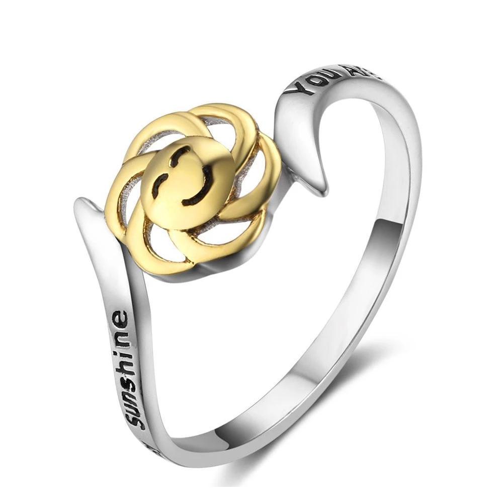 Sterling Silver Golden Sun Smiley Rings for Women - High and Low Buckle –Jewelry Gift for anniversary - Personalized Jewel