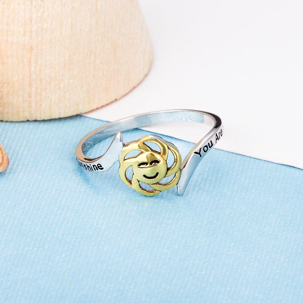 Sterling Silver Golden Sun Smiley Rings for Women - High and Low Buckle –Jewelry Gift for anniversary - Personalized Jewel
