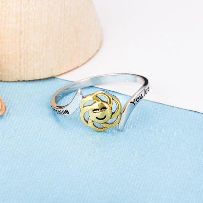 Sterling Silver Golden Sun Smiley Rings for Women - High and Low Buckle –Jewelry Gift for anniversary - Personalized Jewel
