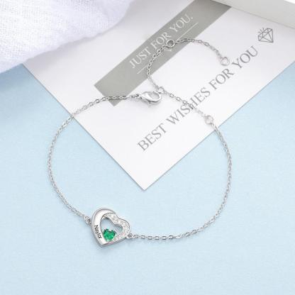 Sterling Silver Heart Name Engraved Bracelet Fashionable Accessory for Women - Personalized Jewel