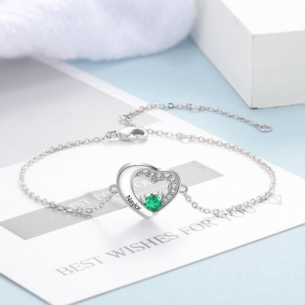 Sterling Silver Heart Name Engraved Bracelet Fashionable Accessory for Women - Personalized Jewel
