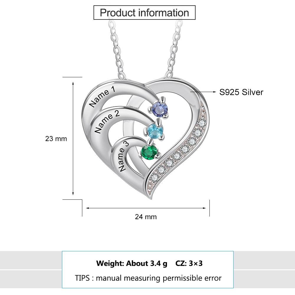 Sterling Silver Jewellery for Women, Personalized Jewellery for Ladies, Family Name Heart Necklace for Girls, Customized Pendant Jewellery - Personalized Jewel