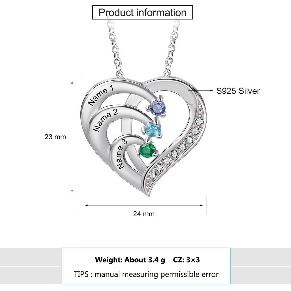 Sterling Silver Jewellery for Women, Personalized Jewellery for Ladies, Family Name Heart Necklace for Girls, Customized Pendant Jewellery - Personalized Jewel