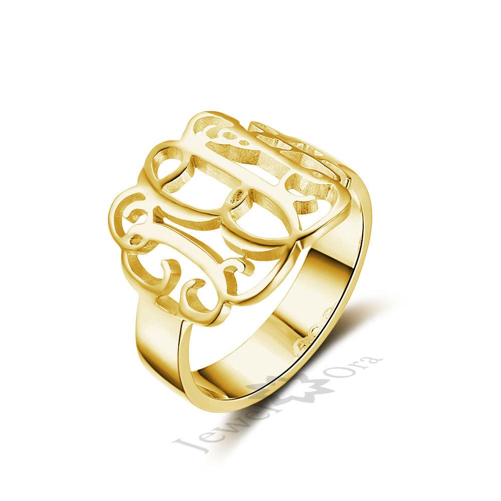 Sterling Silver Monogram Ring Personalized Hollow Monogram Name Ring - Personalized Jewel
