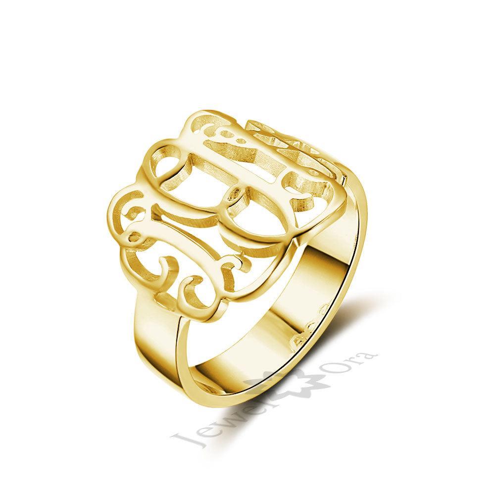 Sterling Silver Monogram Ring Personalized Hollow Monogram Name Ring-Personalized Jewels
