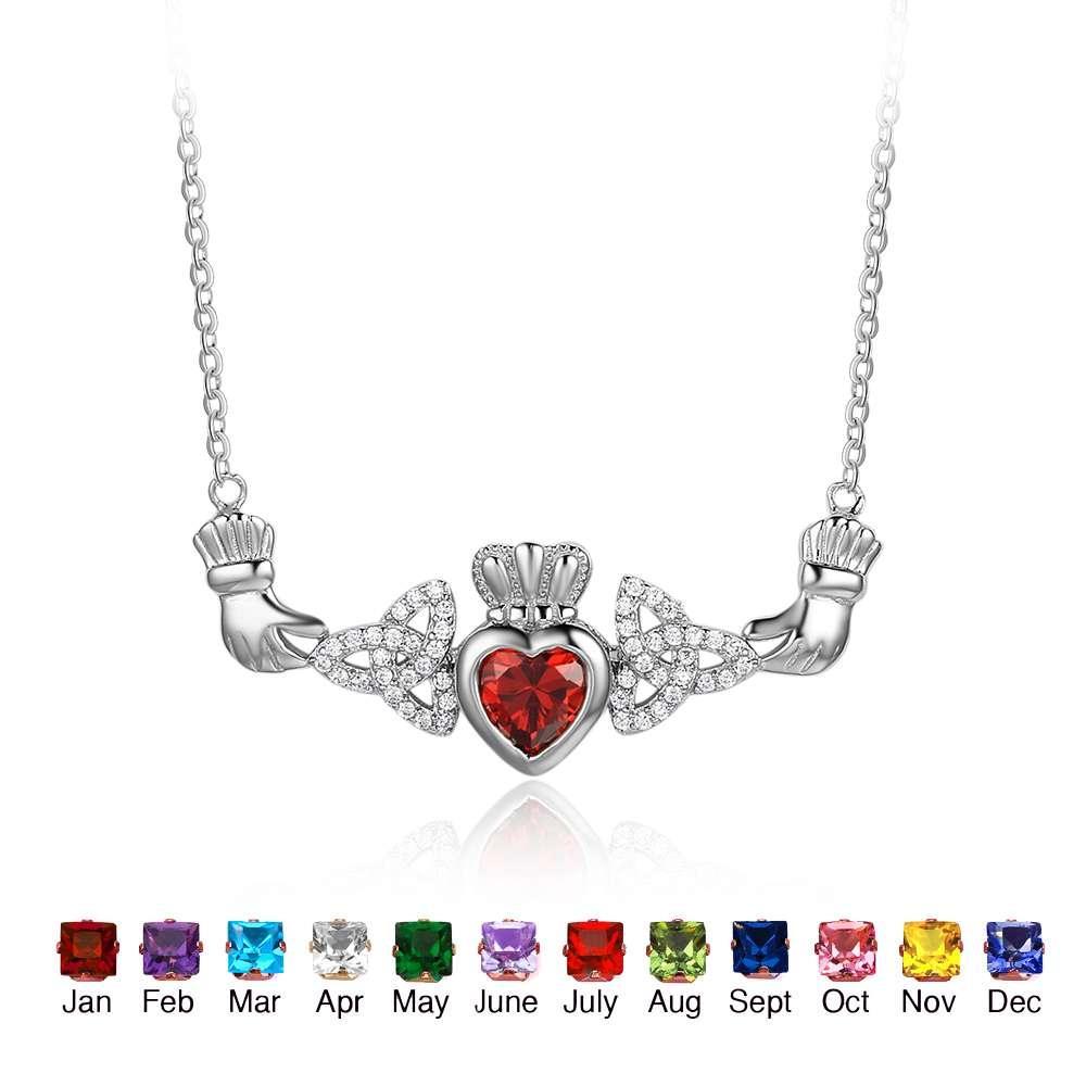 Sterling Silver Necklace with Personalized Birthstones- Cute Pendant for Women - Personalized Jewel
