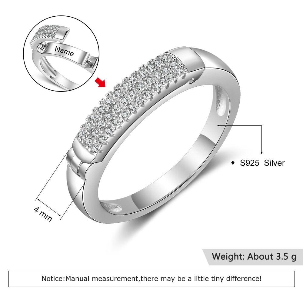 Sterling Silver Personalized Name Ring Engraved Custom Full Zirconia Paved Promise Rings for Women Silver Jewelry - Personalized Jewel