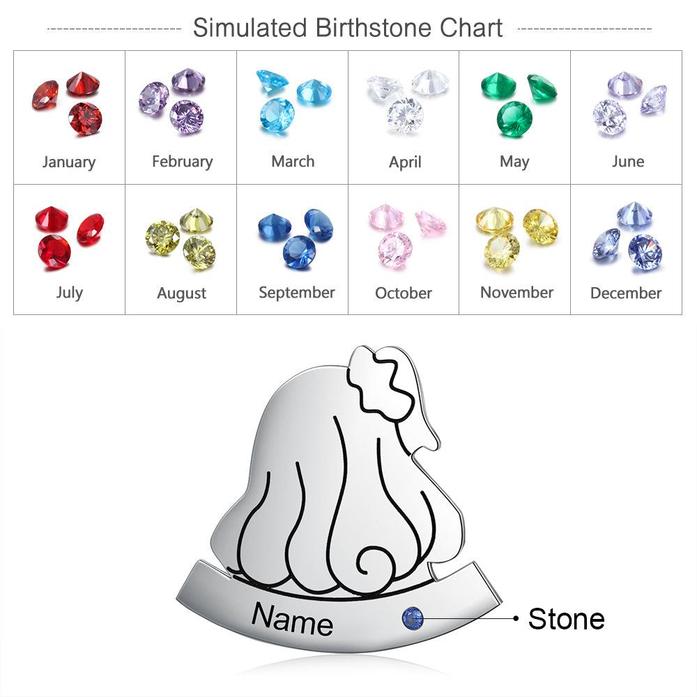 Sterling Silver Preteen Girl Pin- Personalized Birthstone and Name Engraving Broach for Girls - Personalized Jewel