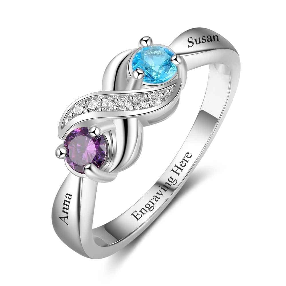 Sterling Silver Ring for Women with Customised Name & Birthstone- Casual Women Accessory - Personalized Jewel