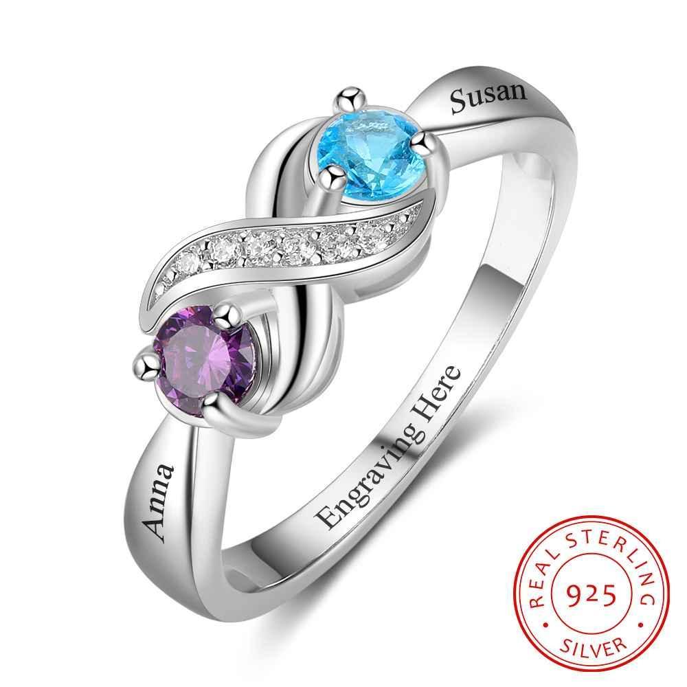 Sterling Silver Ring for Women with Customised Name & Birthstone- Casual Women Accessory - Personalized Jewel