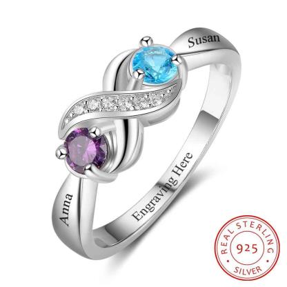 Sterling Silver Ring for Women with Customised Name & Birthstone- Casual Women Accessory - Personalized Jewel