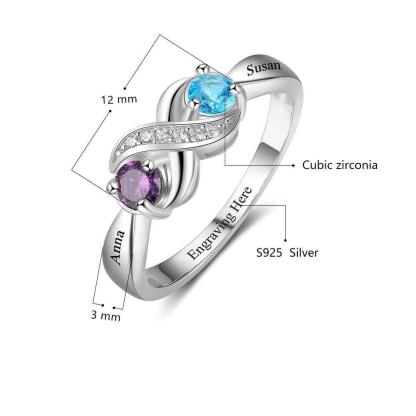 Sterling Silver Ring for Women with Customised Name & Birthstone- Casual Women Accessory - Personalized Jewel