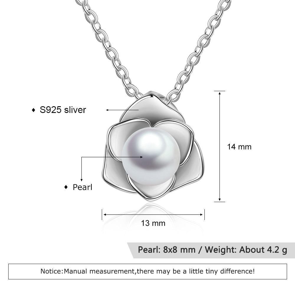 Sterling Silver Rose Shape Pearl Pendant Necklace, Fashion Jewelry Gift for Women - Personalized Jewel
