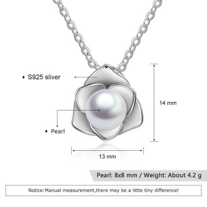 Sterling Silver Rose Shape Pearl Pendant Necklace, Fashion Jewelry Gift for Women - Personalized Jewel
