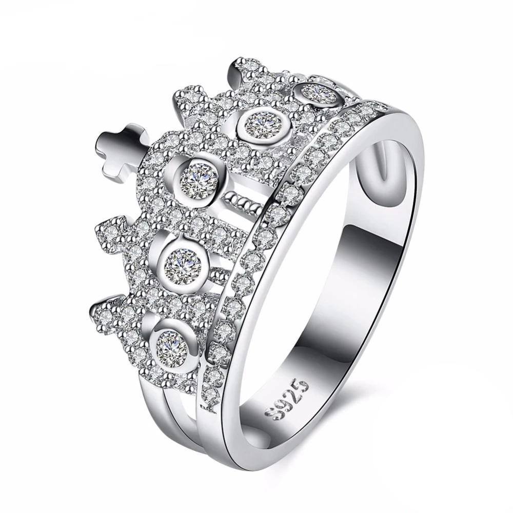 Sterling Silver Sparkling Crown Ring for Women with Cubic Zirconia, Trendy Jewelry Gift - Personalized Jewel