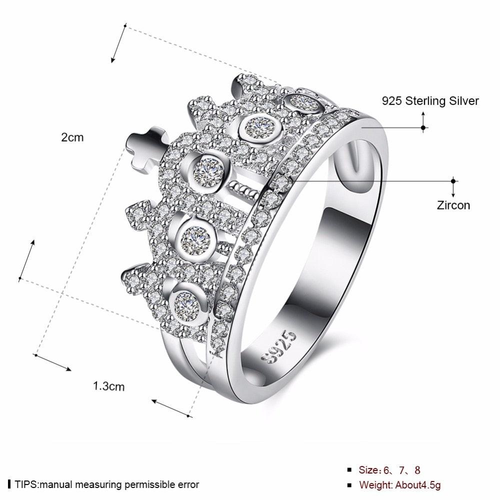 Sterling Silver Sparkling Crown Ring for Women with Cubic Zirconia, Trendy Jewelry Gift - Personalized Jewel