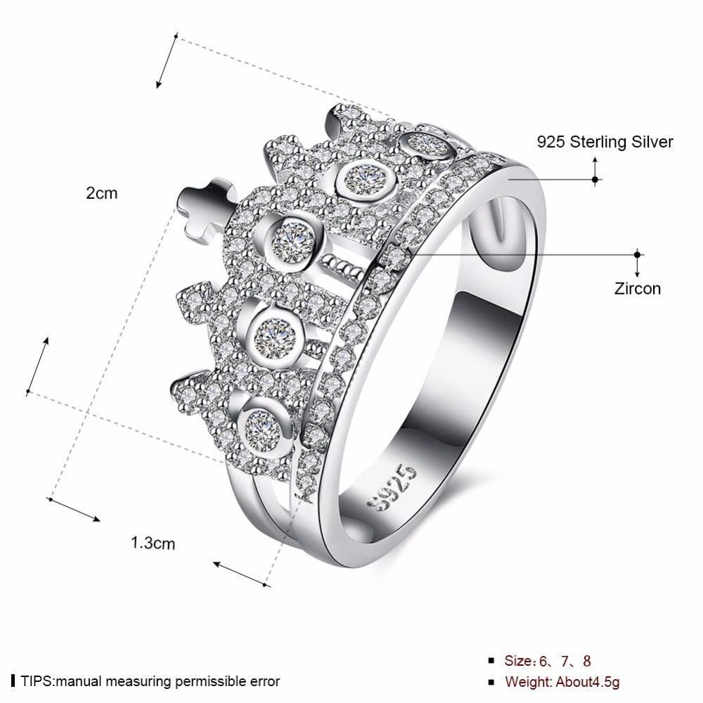 Sterling Silver Sparkling Crown Ring for Women with Cubic Zirconia, Trendy Jewelry Gift - Personalized Jewel