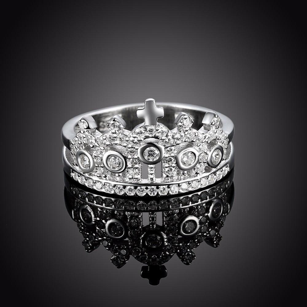 Sterling Silver Sparkling Crown Ring for Women with Cubic Zirconia, Trendy Jewelry Gift - Personalized Jewel