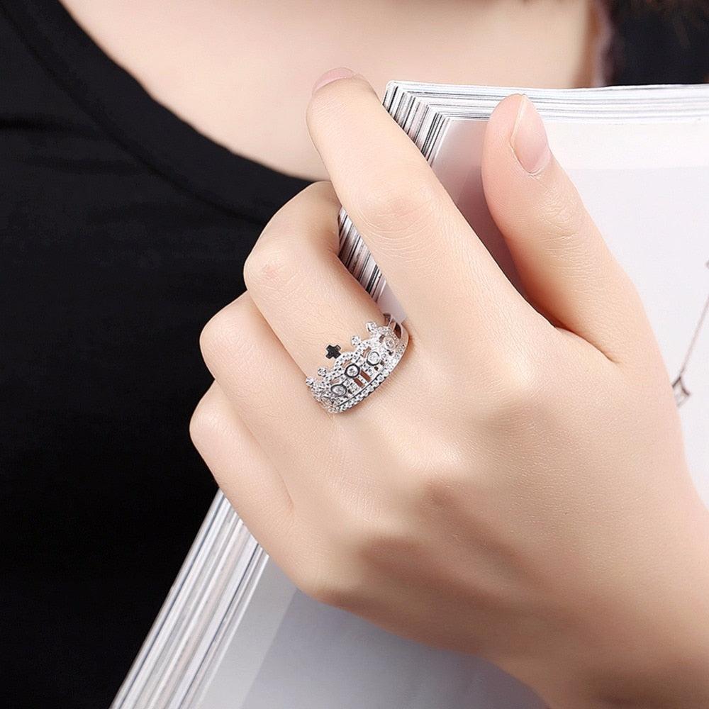 Sterling Silver Sparkling Crown Ring for Women with Cubic Zirconia, Trendy Jewelry Gift - Personalized Jewel