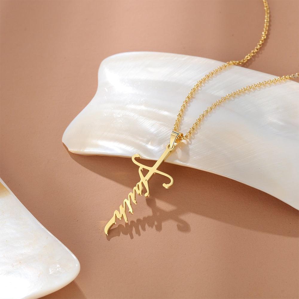 Sterling Silver Vertical Nameplate Necklace- Customized Necklace for Women- Gold Jewelry for Women- Vertical Nameplate Jewelry for Women - Personalized Jewel