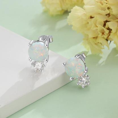 Sterling Silver White Opal Stud Earring Round Opal Stud Earring - Personalized Jewel