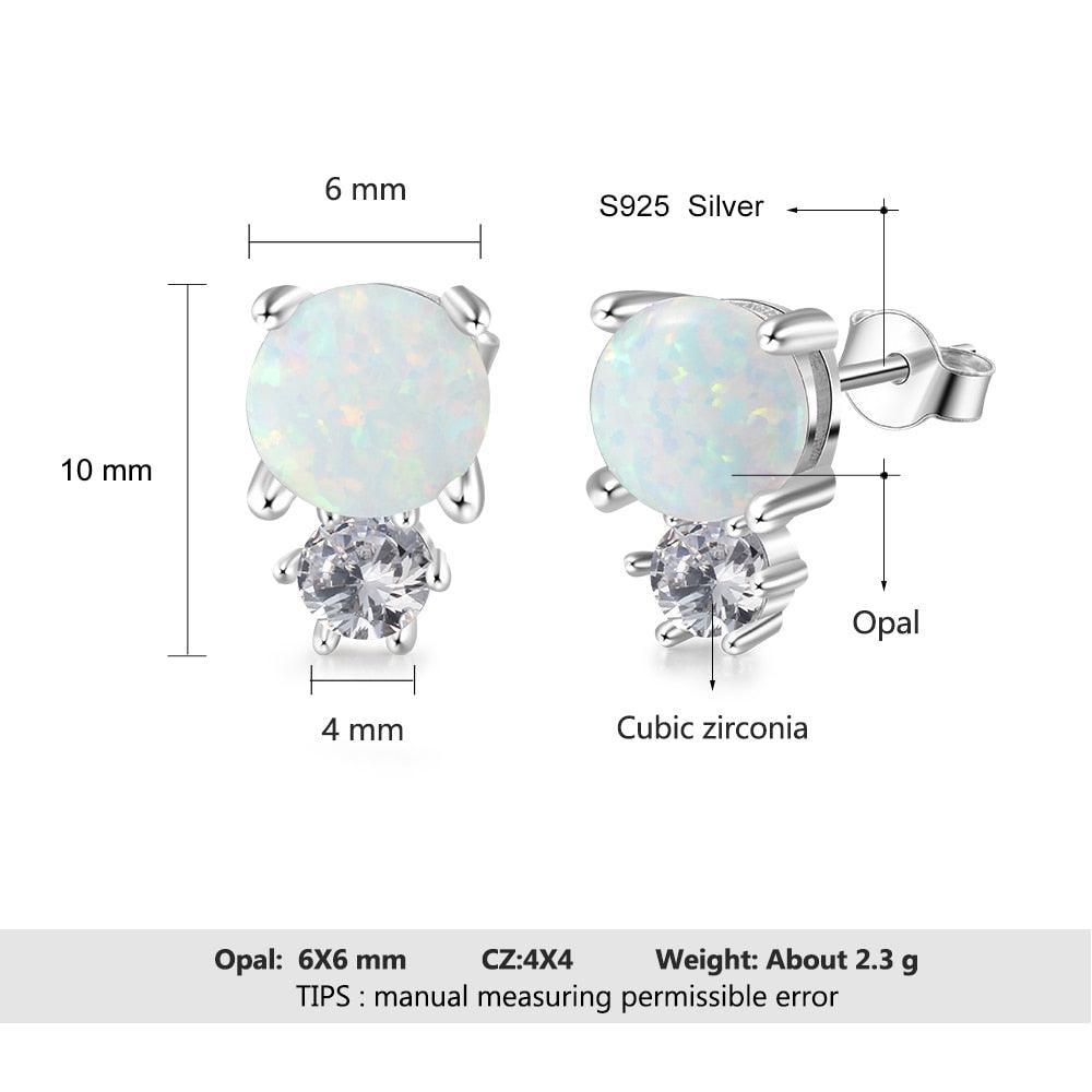 Sterling Silver White Opal Stud Earring Round Opal Stud Earring-Personalized Jewels