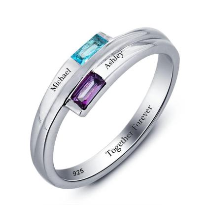 Stylish 925 Sterling Silver Rings- Engagement Custom Band Name & Birthstone Engraved - Personalized Jewel