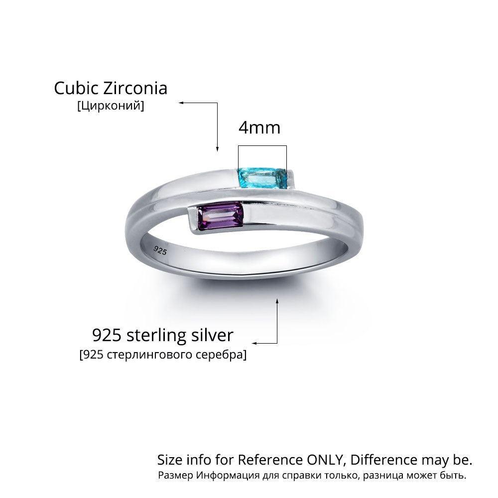 Stylish 925 Sterling Silver Rings- Engagement Custom Band Name & Birthstone Engraved - Personalized Jewel