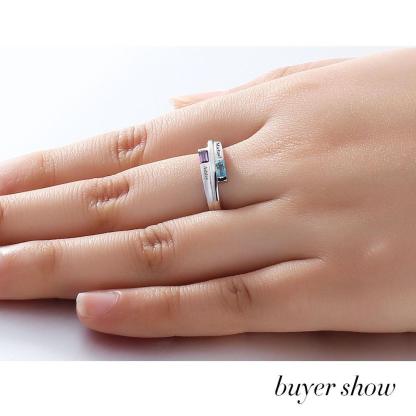 Stylish 925 Sterling Silver Rings- Engagement Custom Band Name & Birthstone Engraved - Personalized Jewel