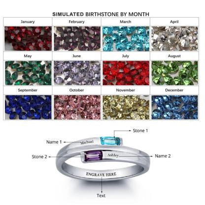 Stylish 925 Sterling Silver Rings- Engagement Custom Band Name & Birthstone Engraved - Personalized Jewel
