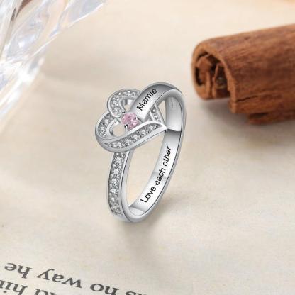 The Heart Personalized Silver Ring - 1 Custom Birthstone 1 Custome Name 1 Custom Engraving-Personalized Jewels