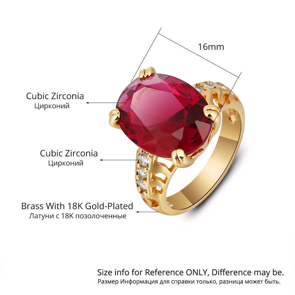 Trendy Copper Gold Color Party Rings for Women with 16mm Broadside Oval Red Stone - Personalized Jewel