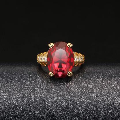 Trendy Copper Gold Color Party Rings for Women with 16mm Broadside Oval Red Stone - Personalized Jewel