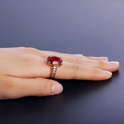 Trendy Copper Gold Color Party Rings for Women with 16mm Broadside Oval Red Stone - Personalized Jewel