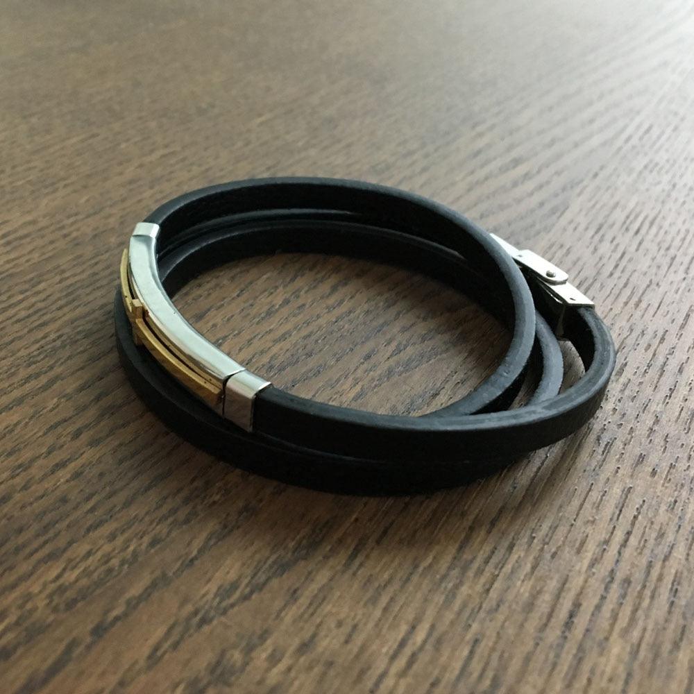 Trendy Genuine Leather Stainless Steel Cross Bracelets for Men, Double Layer Wristband, Jewelry Gift - Personalized Jewel