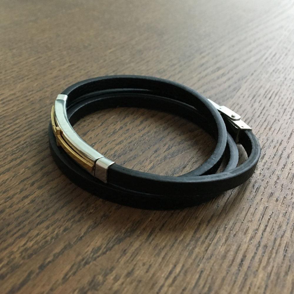 Trendy Genuine Leather Stainless Steel Cross Bracelets for Men, Double Layer Wristband, Jewelry Gift - Personalized Jewel