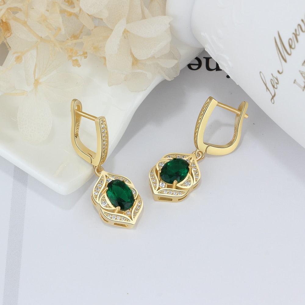 Trendy Green Cubic Zirconia Dangle Drop Earrings. Classic Jewelry for Women - Personalized Jewel