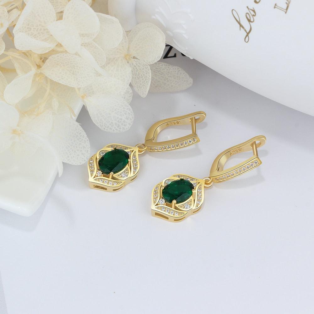 Trendy Green Cubic Zirconia Dangle Drop Earrings. Classic Jewelry for Women - Personalized Jewel