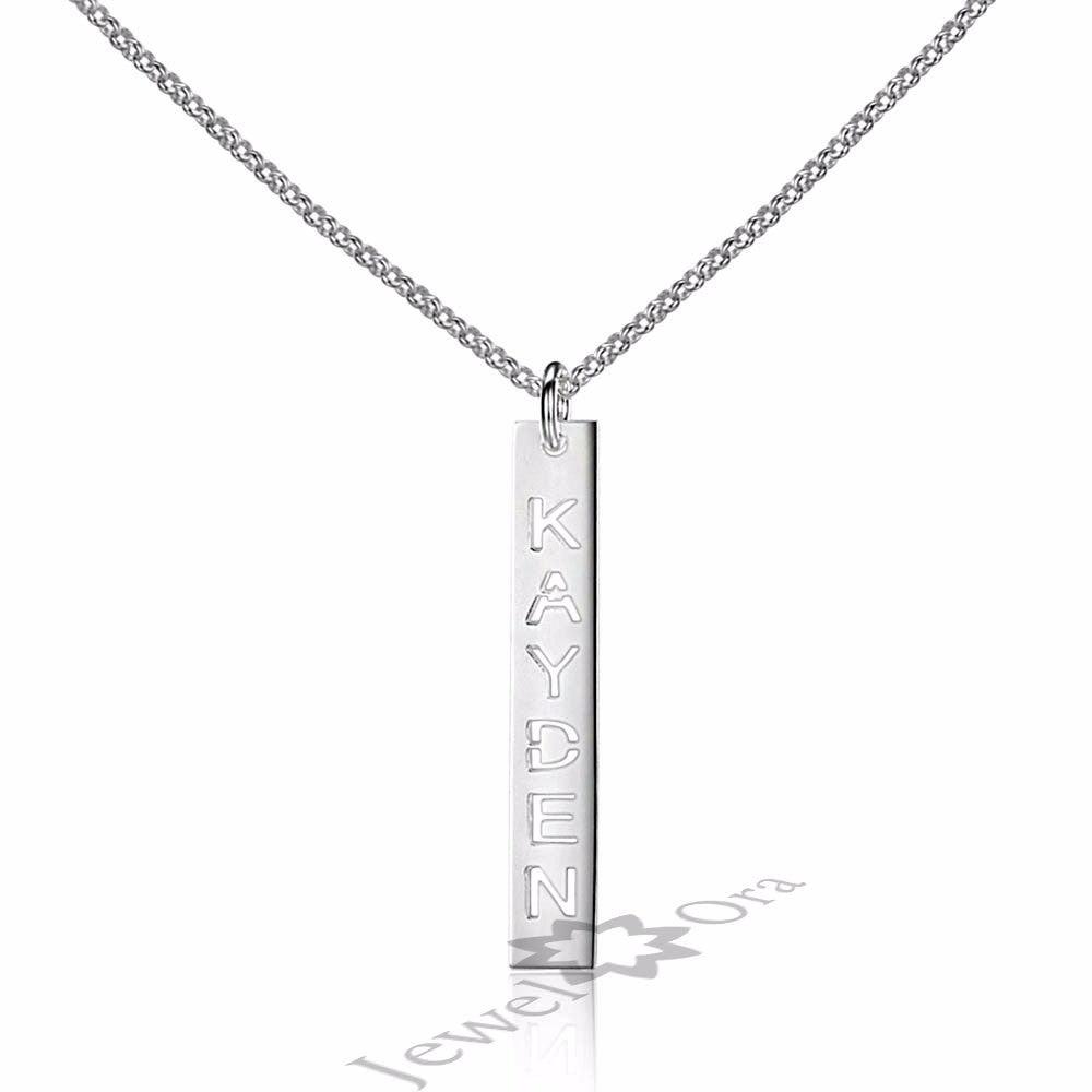 Trendy Hollow Name Engrave 925 Sterling Silver Bar Necklace & Pendants Personalized Christmas Jewelry - Personalized Jewel