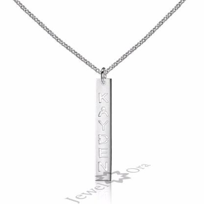 Trendy Hollow Name Engrave 925 Sterling Silver Bar Necklace & Pendants Personalized Christmas Jewelry - Personalized Jewel