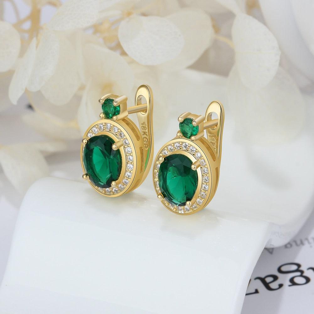 Trendy Hoop Earrings with Copper Gold & Green Cubic Zirconia, Party Fashion Jewelry for Women - Personalized Jewel