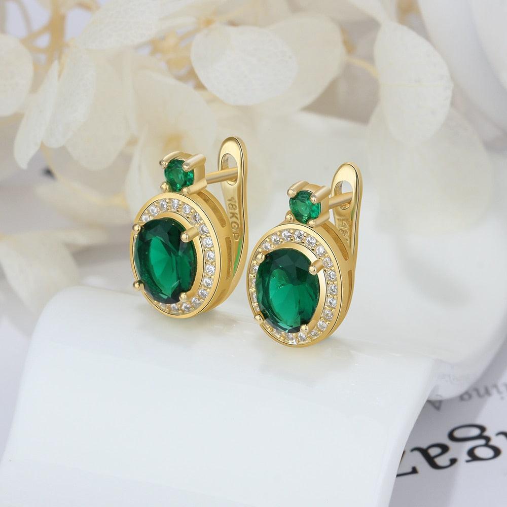 Trendy Hoop Earrings with Copper Gold & Green Cubic Zirconia, Party Fashion Jewelry for Women - Personalized Jewel