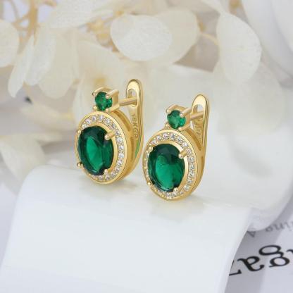 Trendy Hoop Earrings with Copper Gold & Green Cubic Zirconia, Party Fashion Jewelry for Women - Personalized Jewel