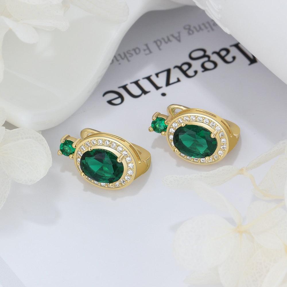 Trendy Hoop Earrings with Copper Gold & Green Cubic Zirconia, Party Fashion Jewelry for Women - Personalized Jewel