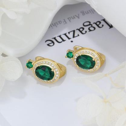Trendy Hoop Earrings with Copper Gold & Green Cubic Zirconia, Party Fashion Jewelry for Women - Personalized Jewel