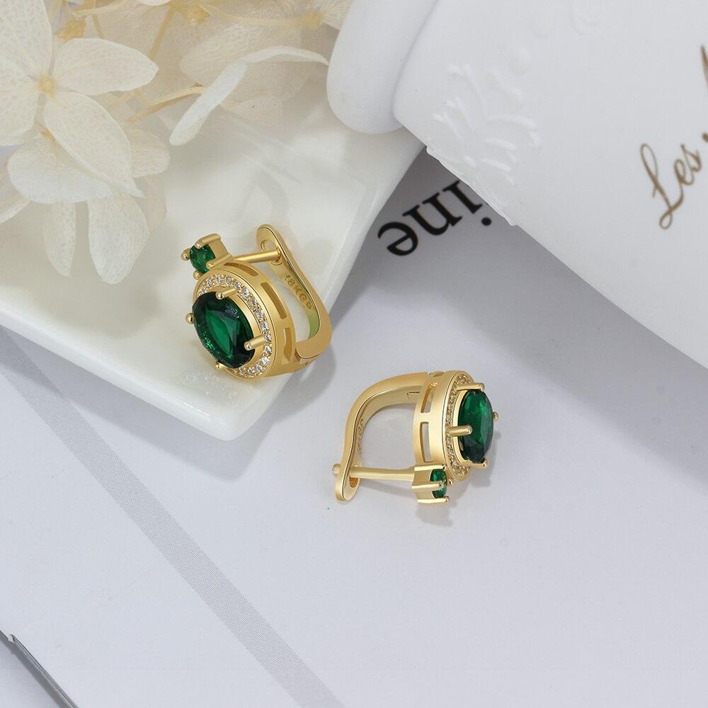 Trendy Hoop Earrings with Copper Gold & Green Cubic Zirconia, Party Fashion Jewelry for Women - Personalized Jewel