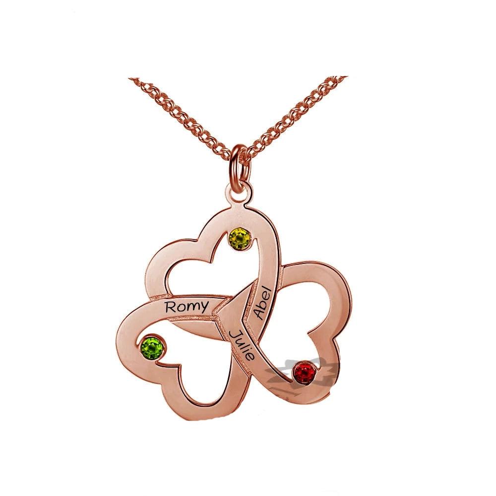 Trendy Personalized 925 Sterling Silver Birthstone Clover Necklace Name DIY Heart Necklaces & Pendants - Personalized Jewel
