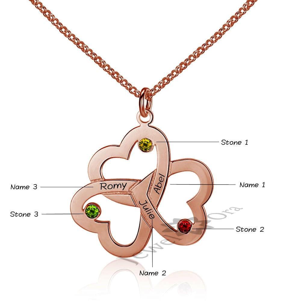 Trendy Personalized 925 Sterling Silver Birthstone Clover Necklace Name DIY Heart Necklaces & Pendants - Personalized Jewel